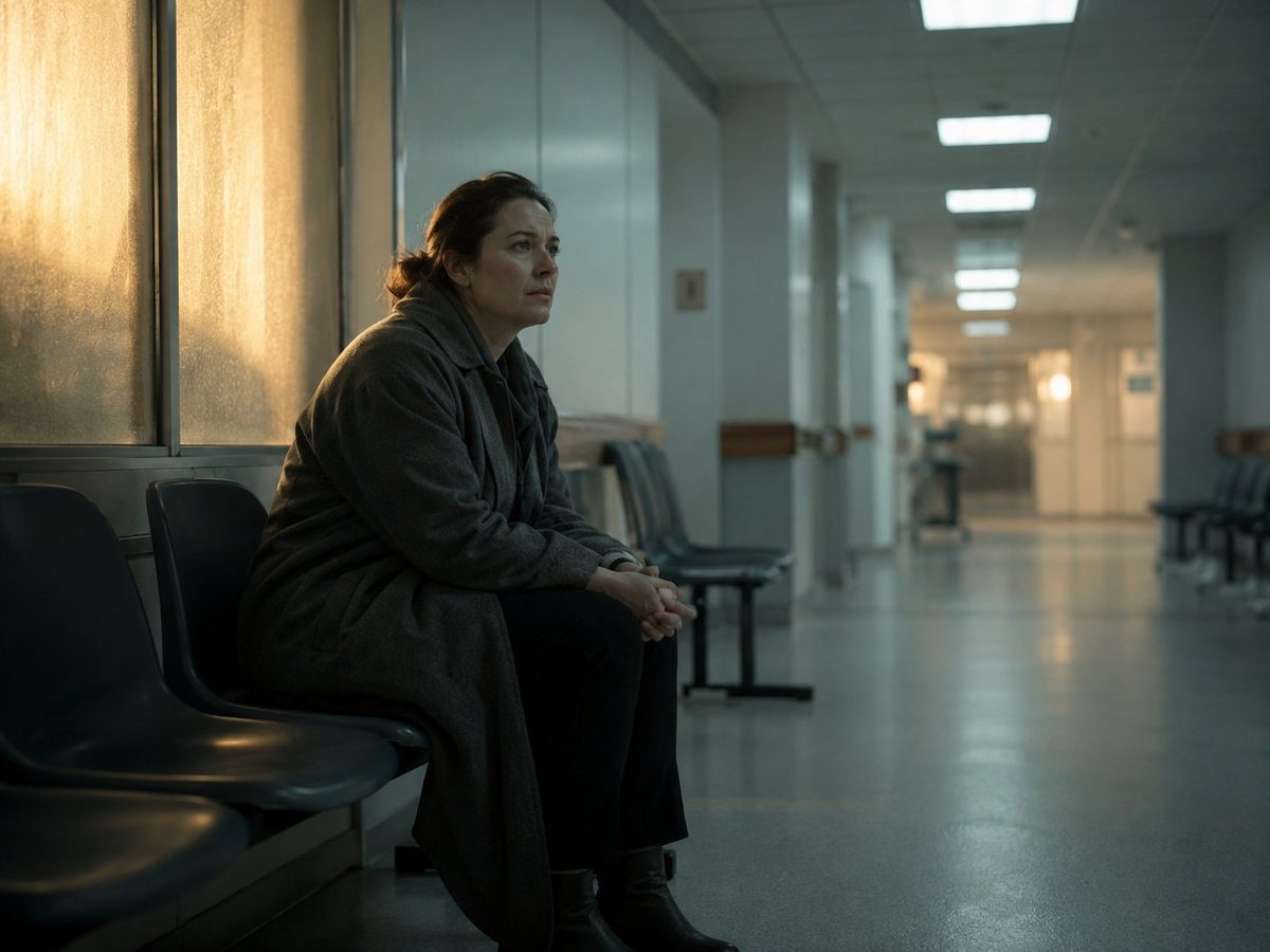 Person sitting alone in a hospital waiting room